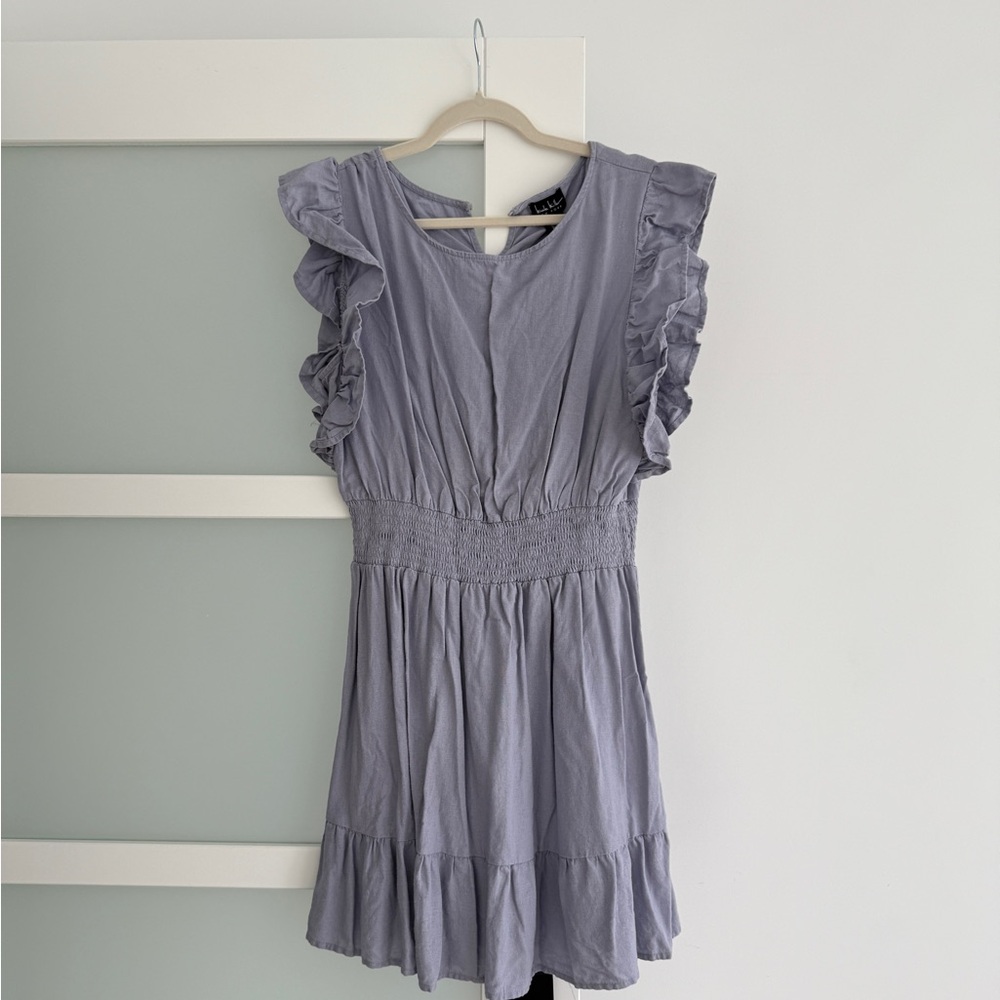 Ruffled Shoulder Purple Smocked Dress